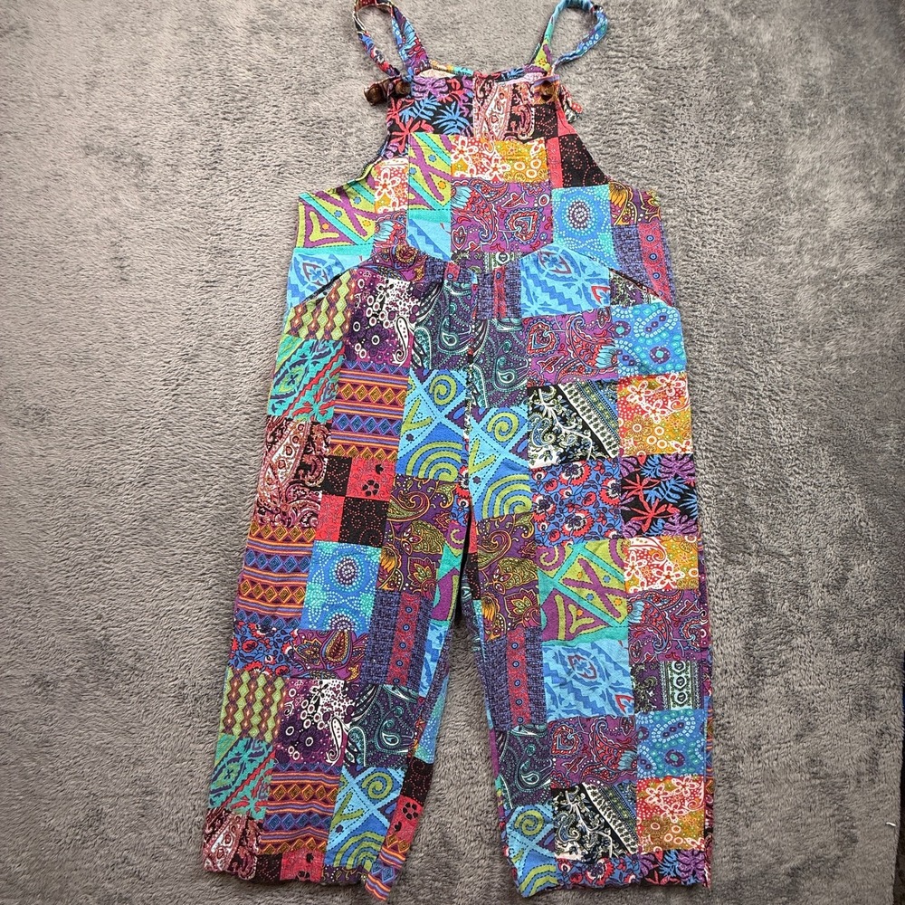 Boho Patchwork Jumpsuit Overalls Women's Vibrant Bohemian Festival Womens M